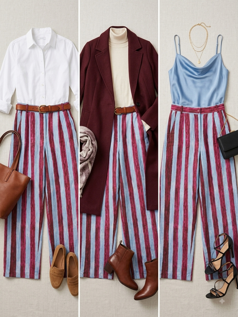 NWT Drawn Bordeaux hand-painted Stripe Trousers S Cotton Linen Art To Wear Indie